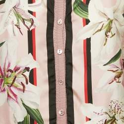 Pre Owned Dolce & Gabbana Pink Floral Print Silk and Rib Knit Cardigan S