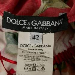 Pre Owned Dolce & Gabbana Red Floral Print Poplin Off-Shoulder Crop Top M