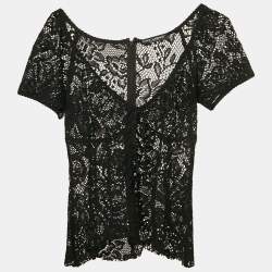 Pre Owned Dolce & Gabbana Black Lace V-Neck Sheer Top S