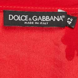 Pre Owned Dolce & Gabbana Red Rhinestone Embellished Silk Top M