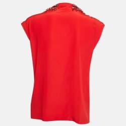 Pre Owned Dolce & Gabbana Red Rhinestone Embellished Silk Top M