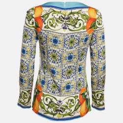 Pre Owned Dolce & Gabbana Multicolor Majolica Print Silk Long Sleeve Top M