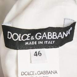 Pre Owned Dolce & Gabbana Red/Blue Carretto Print Poplin Gathered Midi Dress L