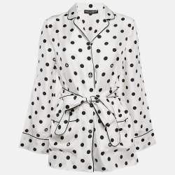 Pre Owned Dolce & Gabbana White/Black Polka Dots Print Silk Pajama Shirt XS