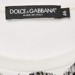 Pre Owned Dolce & Gabbana White Cotton Lace Detail Crew Neck T-Shirt L