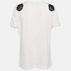 Pre Owned Dolce & Gabbana White Cotton Lace Detail Crew Neck T-Shirt L