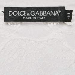Pre Owned Dolce & Gabbana White Modal & Lace Trim Crew Neck Top M