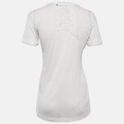 Pre Owned Dolce & Gabbana White Modal & Lace Trim Crew Neck Top M