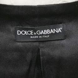 Pre Owned Dolce & Gabbana White Brocade Lace Trim Cropped Blazer L