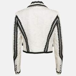 Pre Owned Dolce & Gabbana White Brocade Lace Trim Cropped Blazer L