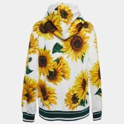 Dolce & Gabbana Yellow Sunflower Print Cotton Knit Zip-UP Hoodie XS