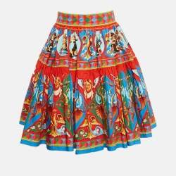 Pre Owned Dolce & Gabbana Red Carretto Print Gathered Mini Skirt M