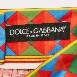 Pre Owned Dolce & Gabbana Red Carretto Print Gathered Mini Skirt M