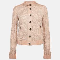 Dolce & Gabbana Beige Leather Trim Lace Blouson Jacket S