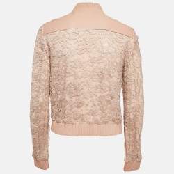 Dolce & Gabbana Beige Leather Trim Lace Blouson Jacket S
