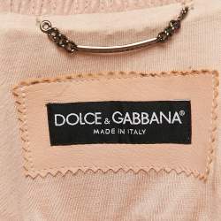 Dolce & Gabbana Beige Leather Trim Lace Blouson Jacket S