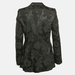 Pre Owned Dolce & Gabbana Black Floral Jacquard Velvet Trim Blazer M
