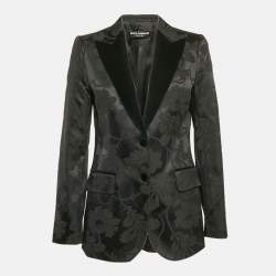 Pre Owned Dolce & Gabbana Black Floral Jacquard Velvet Trim Blazer M