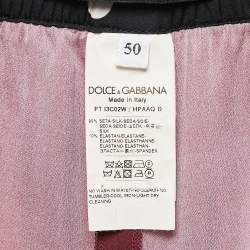 Pre Owned Dolce & Gabbana Burgundy Floral Print Silk Wide-Leg Trousers XL