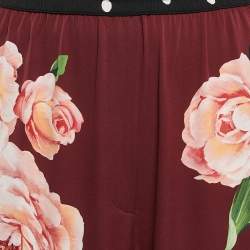 Pre Owned Dolce & Gabbana Burgundy Floral Print Silk Wide-Leg Trousers XL