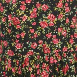 Pre Owned Dolce & Gabbana Black Rose Print Cotton Flared Midi Dress XL
