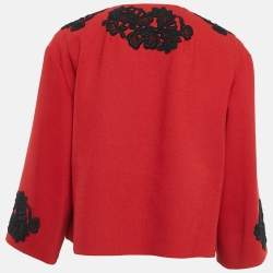 Pre Owned Dolce & Gabbana Red Wool Blend Lace Work Jacket S