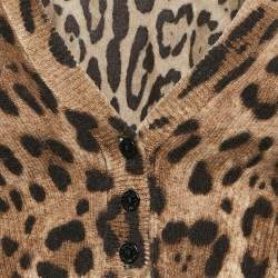 Pre Owned Dolce & Gabbana Brown Leopard Pattern cashmere Buttoned Cardigan S