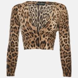 Pre Owned Dolce & Gabbana Brown Leopard Pattern cashmere Buttoned Cardigan S