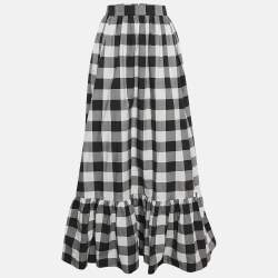 Dolce & Gabbana Black/White Checked Cotton Flounce Maxi Skirt L