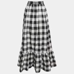 Dolce & Gabbana Black/White Checked Cotton Flounce Maxi Skirt L