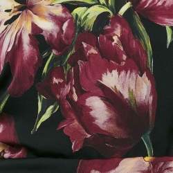 Pre Owned Dolce & Gabbana Black Flowers Print Silk Ruched Midi Dress L