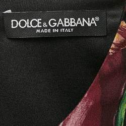 Pre Owned Dolce & Gabbana Black Flowers Print Silk Ruched Midi Dress L