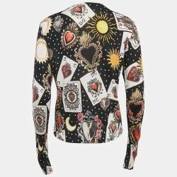 Pre Owned Dolce & Gabbana Multicolor Printed Silk Knit Buttoned Cardigan M