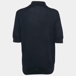 Pre Owned Dolce & Gabbana Navy Blue Bug Embellishment Cashmere Polo T-Shirt L