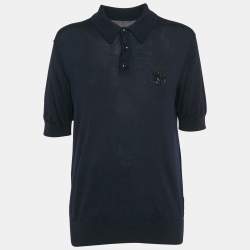 Pre Owned Dolce & Gabbana Navy Blue Bug Embellishment Cashmere Polo T-Shirt L