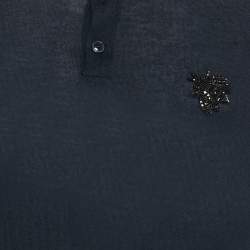 Pre Owned Dolce & Gabbana Navy Blue Bug Embellishment Cashmere Polo T-Shirt L