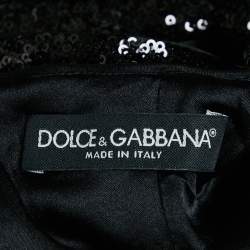 Pre Owned Dolce & Gabbana Black Sequin Lace Trimmed Sleeveless Mini Dress M