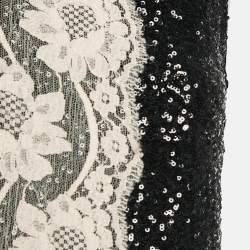 Pre Owned Dolce & Gabbana Black Sequin Lace Trimmed Sleeveless Mini Dress M