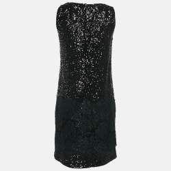 Pre Owned Dolce & Gabbana Black Sequin Lace Trimmed Sleeveless Mini Dress M