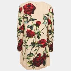 Pre Owned Dolce & Gabbana Caramel Beige Floral Print Crepe Mini Dress M