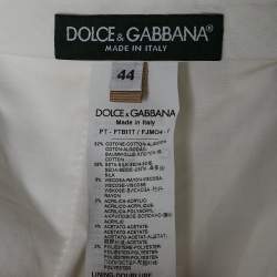 Pre Owned Dolce & Gabbana White Floral Jacquard Contrast Trimmed Trousers M