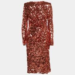 Dolce & Gabbana Metallic Sequin Mesh Midi Dress M
