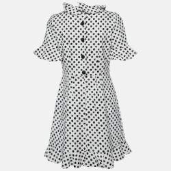 Pre Owned Dolce & Gabbana White Polka Dot Print Cotton Flounced Dress M