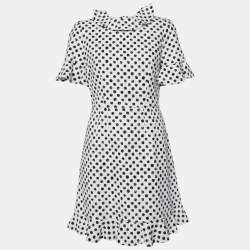 Pre Owned Dolce & Gabbana White Polka Dot Print Cotton Flounced Dress M