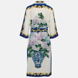 Pre Owned Dolce & Gabbana Multicolor Printed Silk Belted Midi Dress M