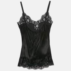 Pre Owned Dolce & Gabbana Black Silk Satin Lace Trimmed Camisole L