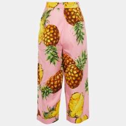 Pre Owned Dolce & Gabbana Pink Pineapple Print Cotton Cropped Pants M