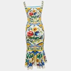 Pre Owned Dolce & Gabbana Multicolor Printed Silk Sleeveless Midi Dress S