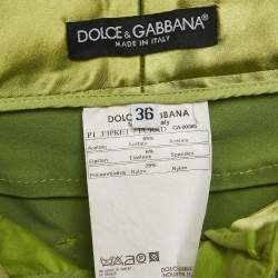 Pre Owned Dolce & Gabbana Green Satin Trousers XS