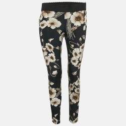 Dolce & Gabbana Navy Blue Floral Print Silk Blend Pants S